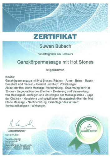Zertifikat: Hot Stone Ganzkörpermassage